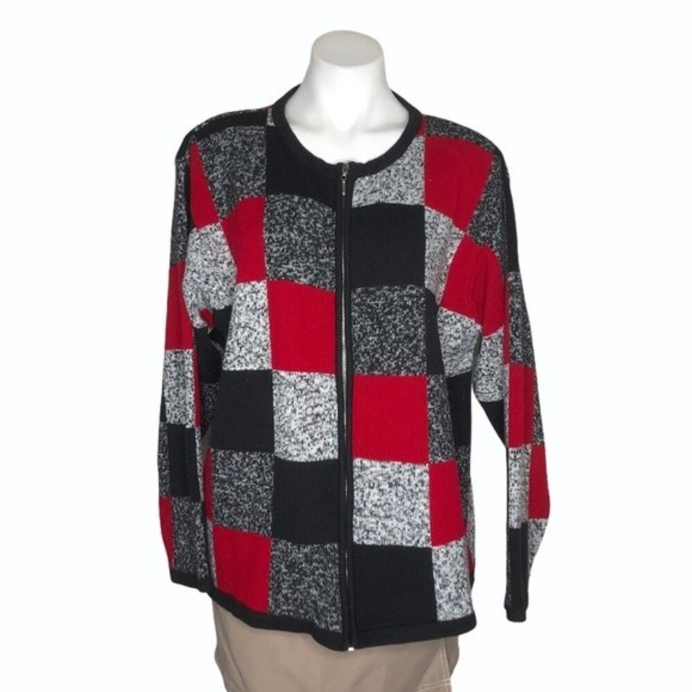 DRESSBARN Woman Zip Sweater Jacket Red Black White Plus Size14/16